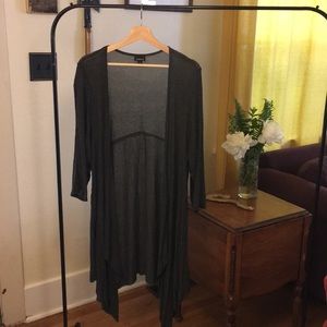 Torrid Open Front Long Gray Sharkbite Cardigan